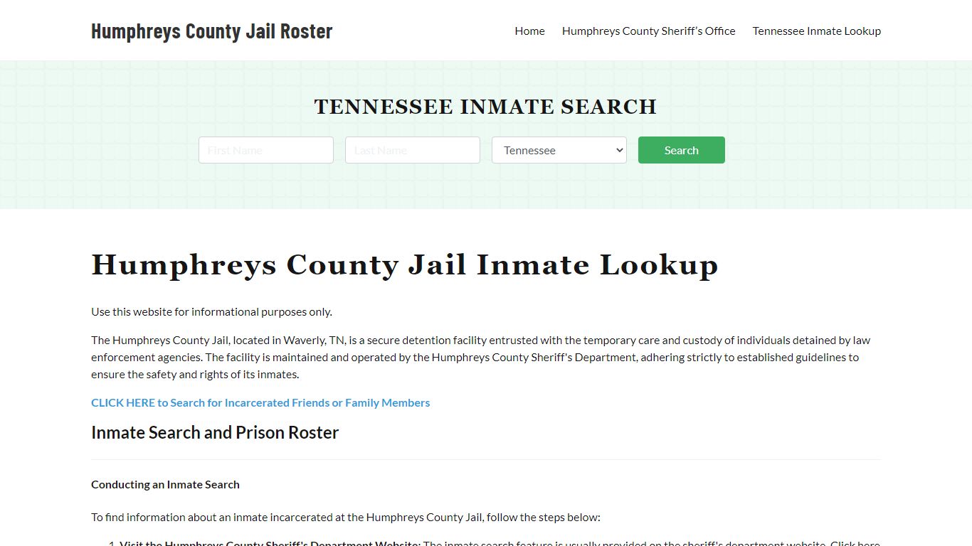 Humphreys County Jail Roster Lookup, TN, Inmate Search