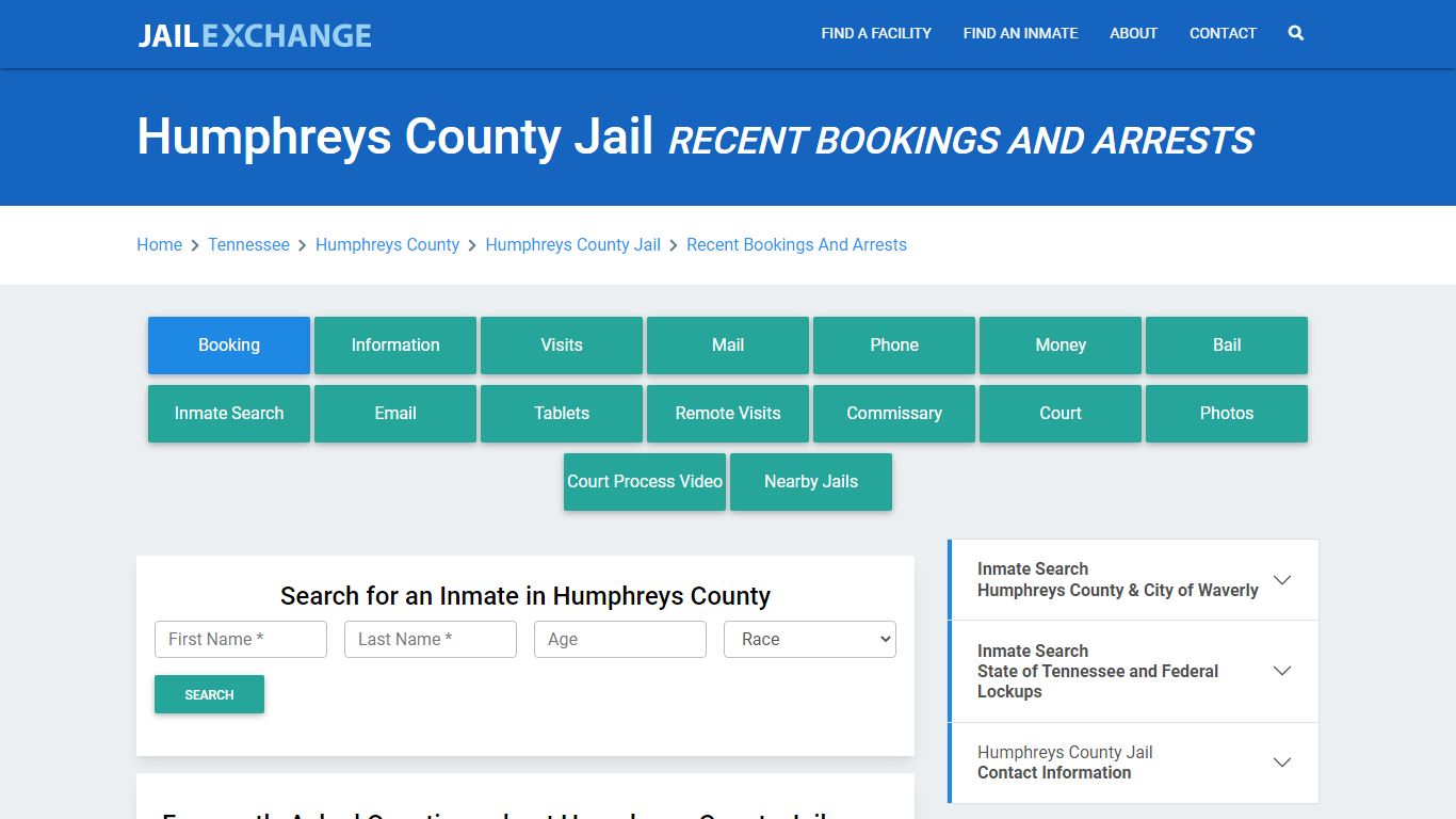 Humphreys County Jail TN Recent Arrests and Bookings